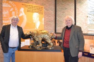 Joschka Fischer and author Andrei Markovits at the Gerald R. Ford Presidential Library and Museum on the University of Michigan's Ann Arbor campus during Fischer's visit to receive an honorary Doctor of Laws. 